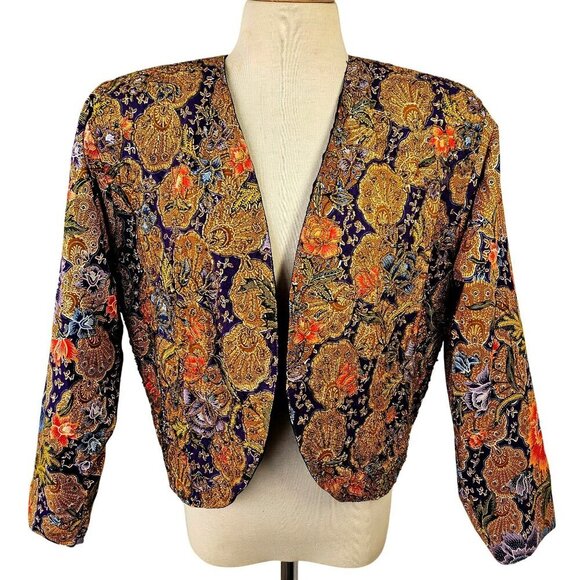 Ana Mori 80s Batik Open Front Crop Jacket Women Sz S/M Indonesia Hand Beaded NWT - Picture 1 of 15